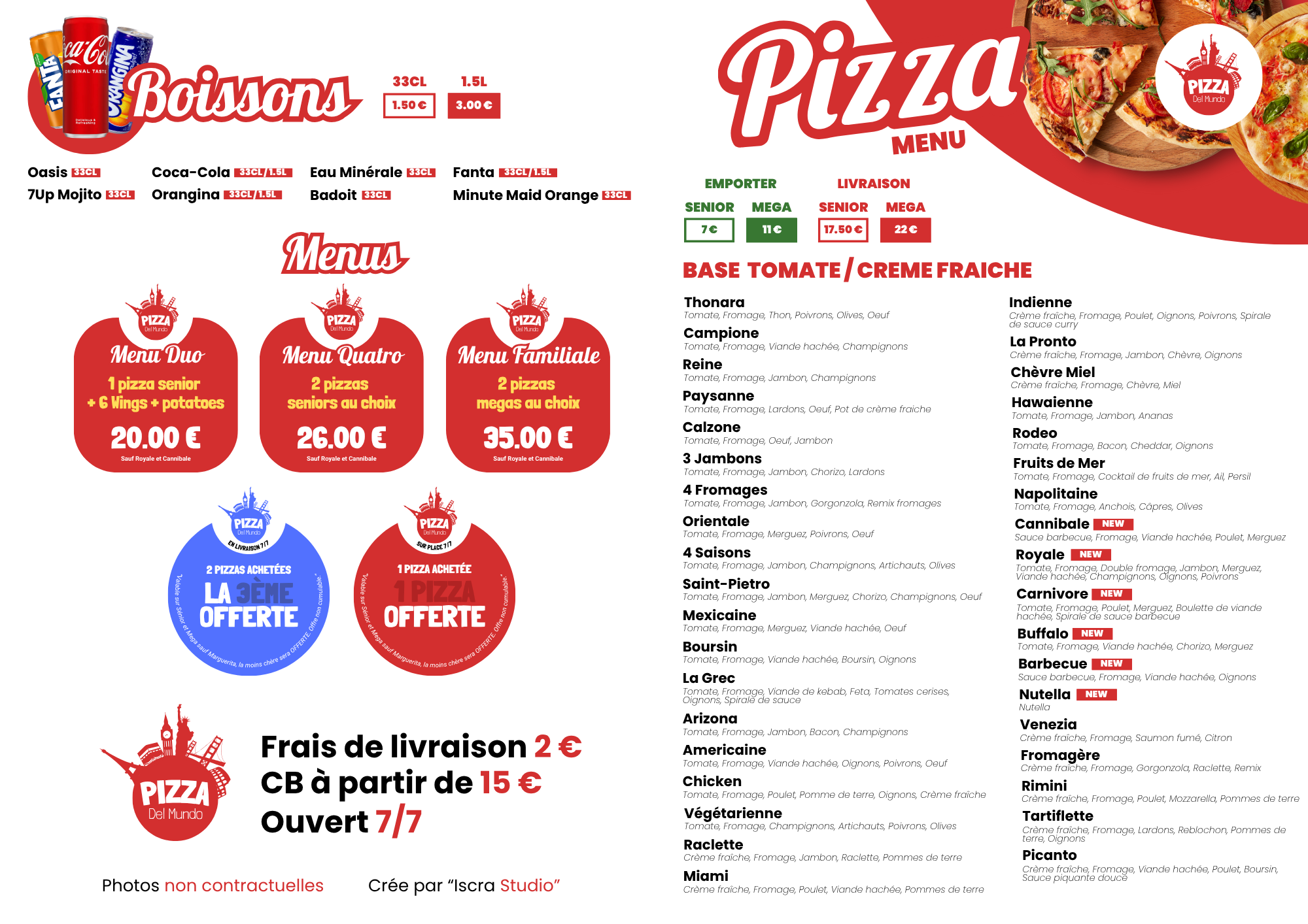 Flyer/Menu “Pizza Del Mundo” – Intérieur & Distribution Extérieure